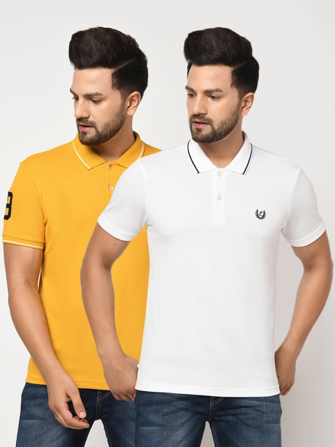 

ELEGANCE Men White 2 Polo Collar Applique T-shirt