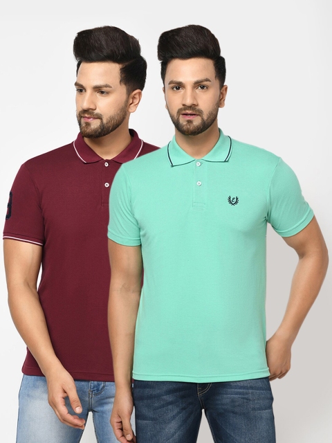 

ELEGANCE Men Sea Green 2 Polo Collar Applique T-shirt