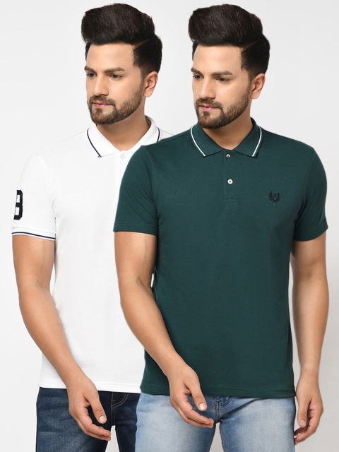 

ELEGANCE Men Green 2 Polo Collar Applique T-shirt