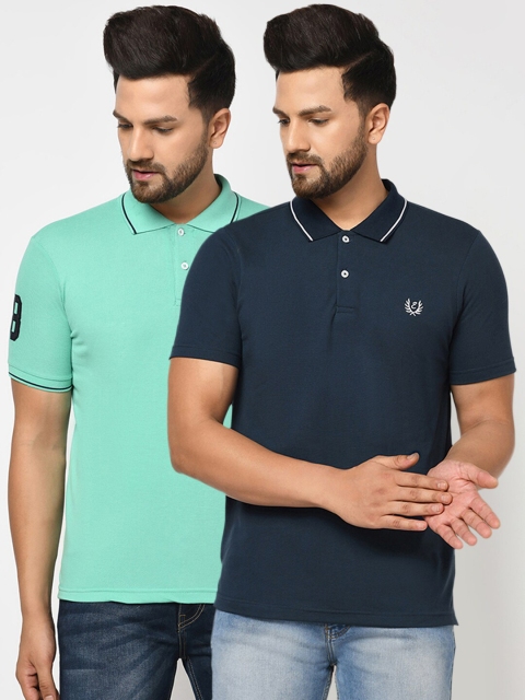 

ELEGANCE Men Sea Green 2 Polo Collar Applique T-shirt