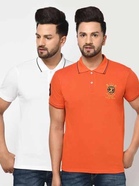 

ELEGANCE Men White 2 Polo Collar Applique T-shirt