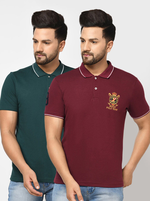 

ELEGANCE Men Green 2 Polo Collar Pockets T-shirt