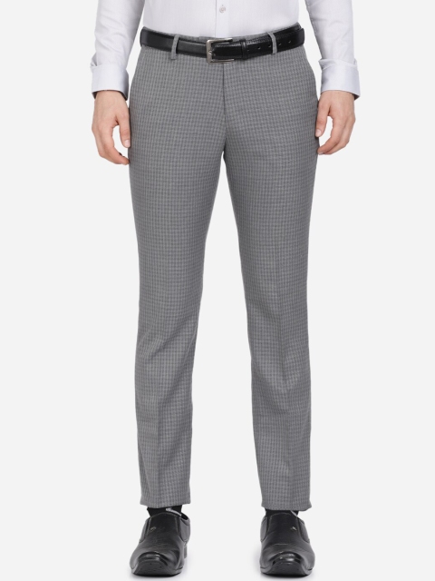 

Crocodile Men Grey Checked Slim Fit Formal Trousers