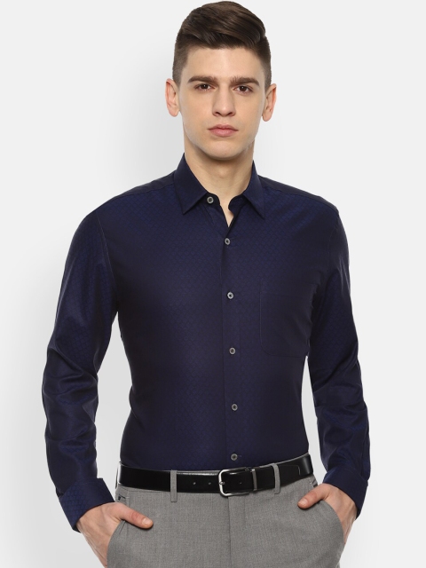 

Luxure by Louis Philippe Men Navy Blue Textured Opaque Formal Shirt