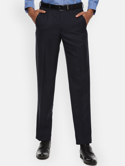 

Van Heusen Men Navy Blue Mid-Rise Formal Trousers