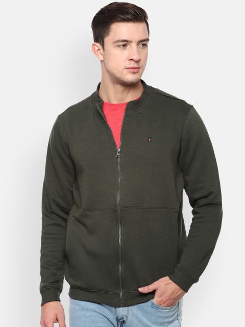 

Louis Philippe Men Olive Green Front-Open Sweatshirt