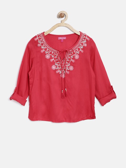 

Biba Girls Red Regular Top with Embroidered Detail