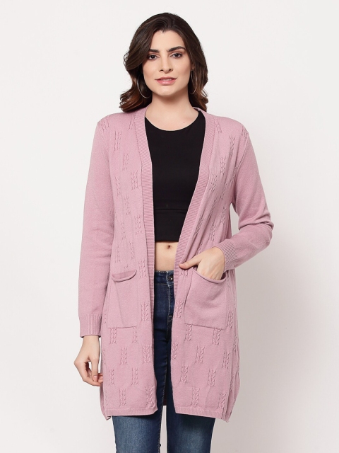 

Mafadeny Women Pink Self-Design Longline Shrug