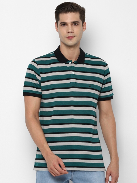 

Allen Solly Men Green & Black Striped Polo Collar T-shirt