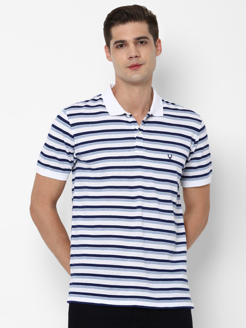 

Allen Solly Men Blue & White Striped Polo Collar T-shirt