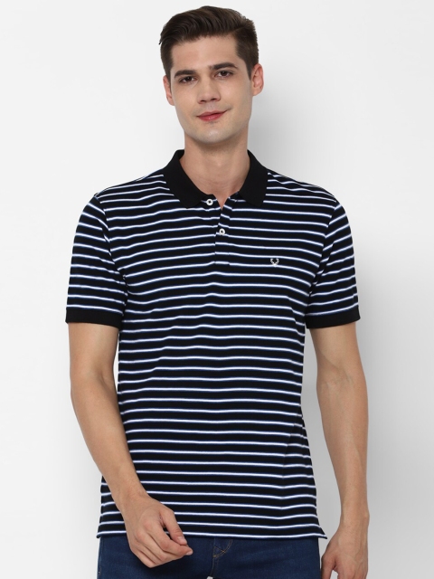 

Allen Solly Men Navy Blue & Black Striped Polo Collar T-shirt