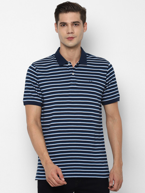 

Allen Solly Men Navy Blue Striped Polo Collar T-shirt