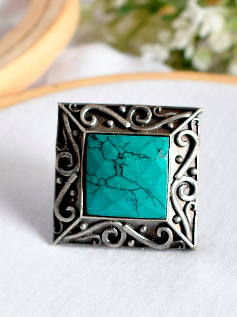 

Infuzze Oxidized Silver-Plated & Blue Adjustable Finger Ring