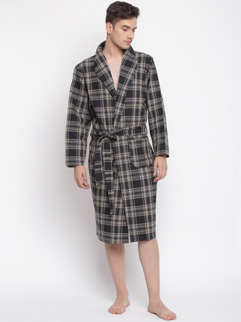 

La Intimo Men Black & Off-White Checked Bath Robe