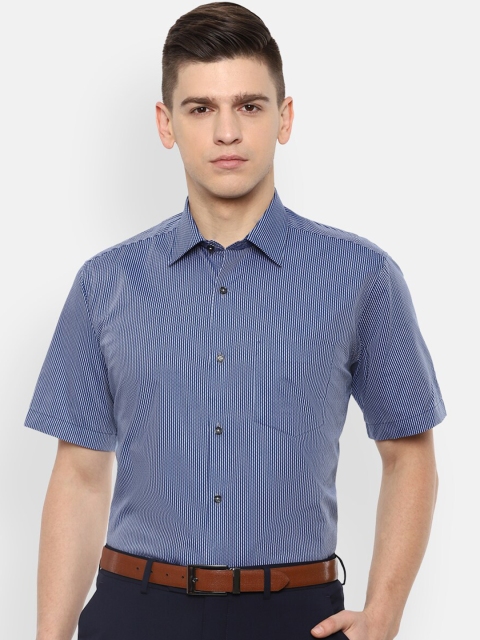 

Van Heusen Men Blue Opaque Self-Design Striped Formal Shirt