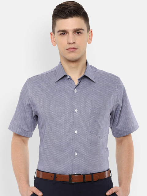 

Van Heusen Men Blue Opaque Self-Design Formal Shirt