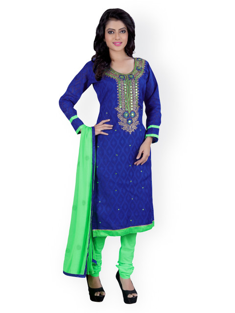 

Saree mall Blue & Green Embroidered & Embellished Jacquard Unstitched Dress Material
