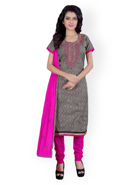 

Saree mall Grey & Pink Embroidered & Embellished Jacquard Unstitched Dress Material