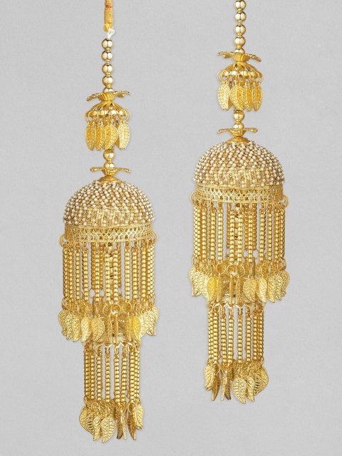 

Rubans Set Of 2 24K Gold-Plated White Beaded Handcrafted Kaleeras