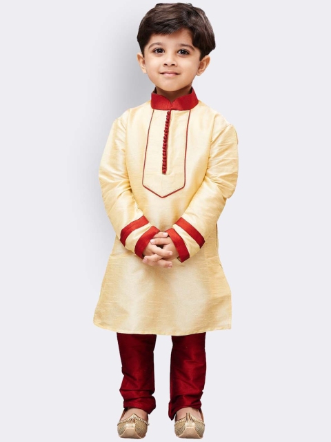 

VASTRAMAY Boys Gold Silk Blend Kurta Pyjama Set