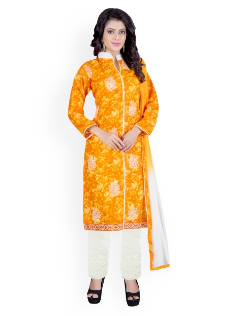 

Saree mall Orange & White Cambric Cotton Unstitched Dress Material