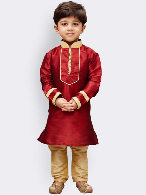 

VASTRAMAY Boys Maroon Embroidered Layered Kurta with Pyjamas