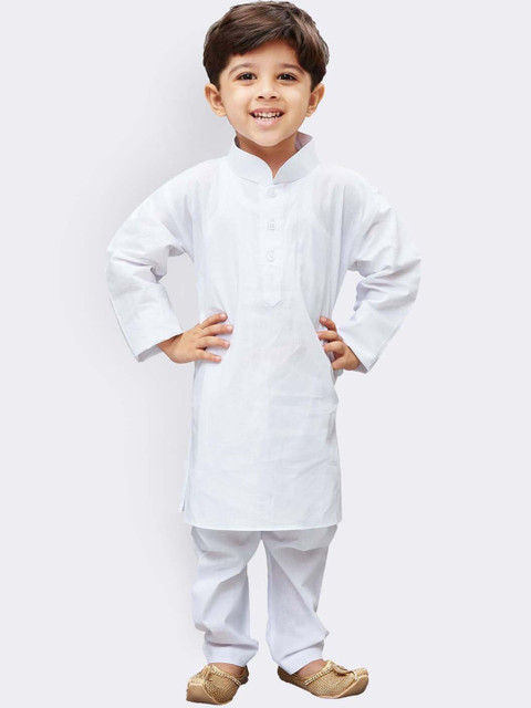 

VASTRAMAY Boys White Solid Regular Kurta with Pyjamas