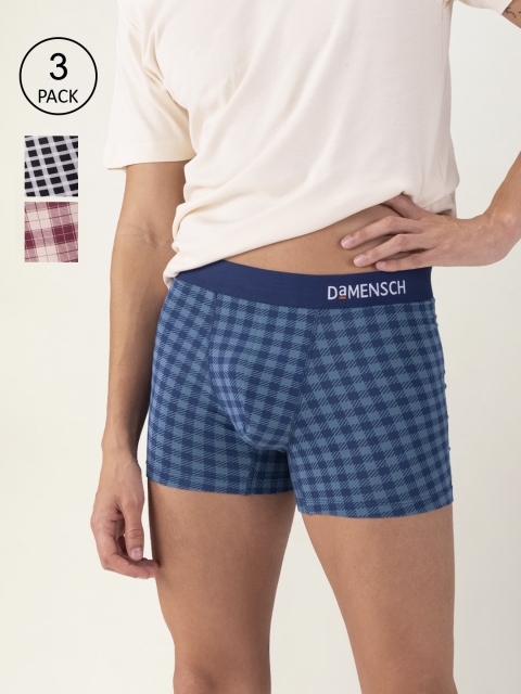 

DAMENSCH Men Pack Of 3 Checked DEO-SOFT Trunks DAM-CHK-PRIN-T-STW-SHT-CLT-3-MIX, Maroon
