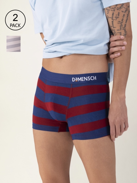 

DAMENSCH Men Pack Of 2 Striped Proprietary Deo-Soft Fabric Trunks, Navy blue