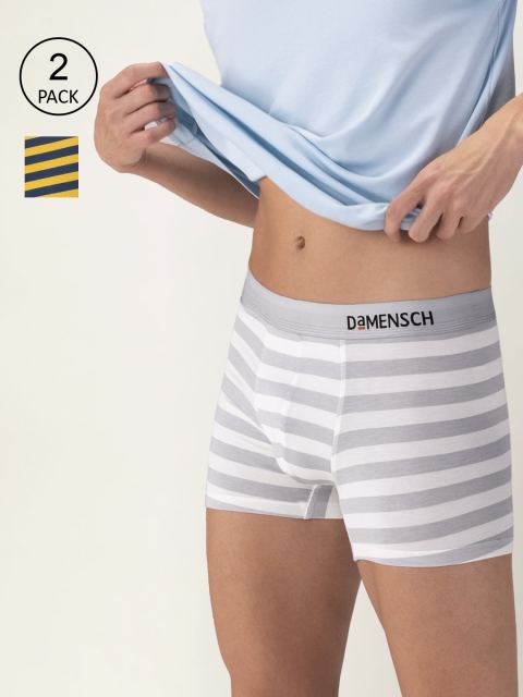 

DAMENSCH Men Pack Of 2 Striped Deo-Soft Trunks - DAM-STP-PRIN-T-REW-NAY, Yellow