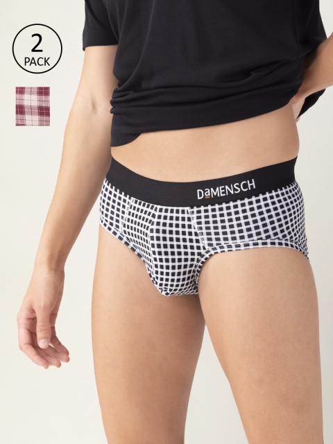 

DAMENSCH Men Pack of 2 Checked DEO-SOFT Trunks, White