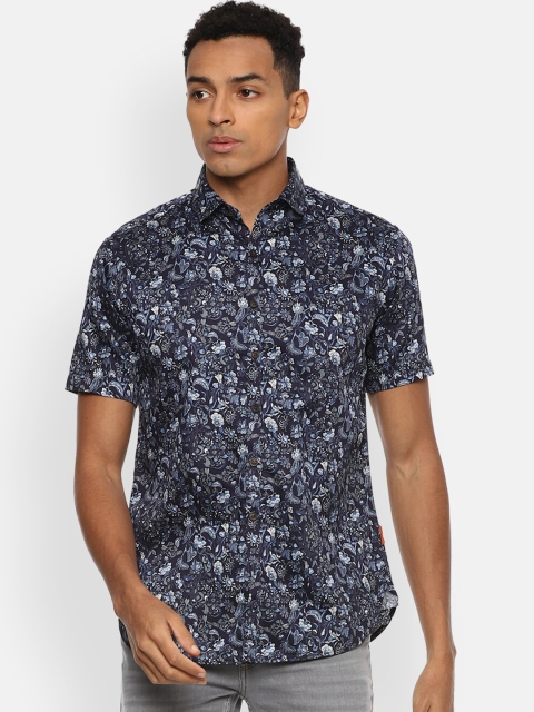 

V Dot Men Navy Blue Slim Fit Floral Opaque Printed Casual Shirt