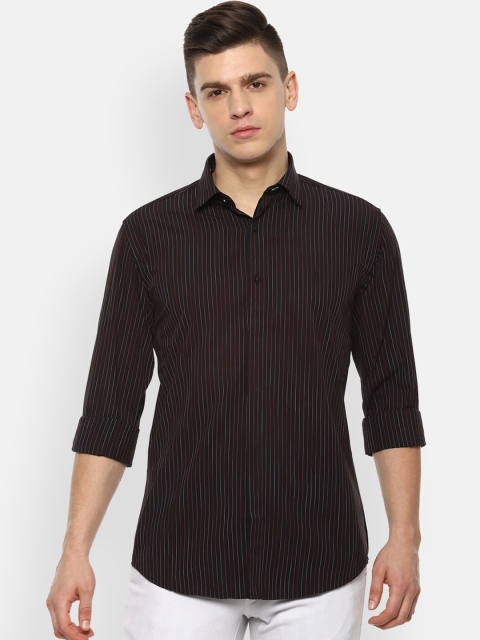 

V Dot Men Brown Slim Fit Opaque Striped Casual Shirt