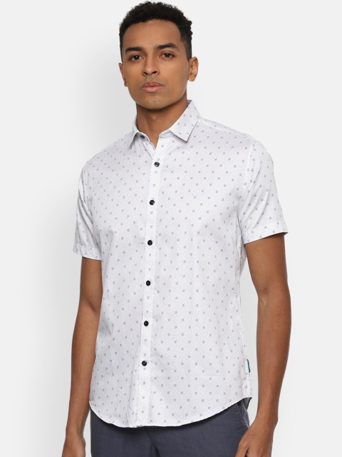 

V Dot Men White Slim Fit Opaque Printed Casual Shirt