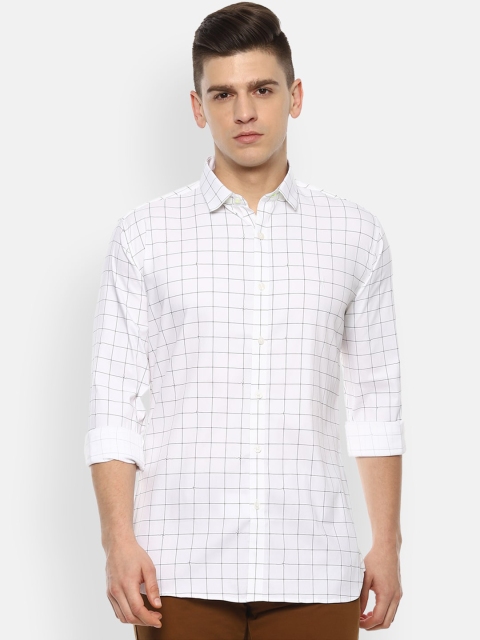 

V Dot Men White Slim Fit Grid Tattersall Checks Opaque Checked Casual Shirt