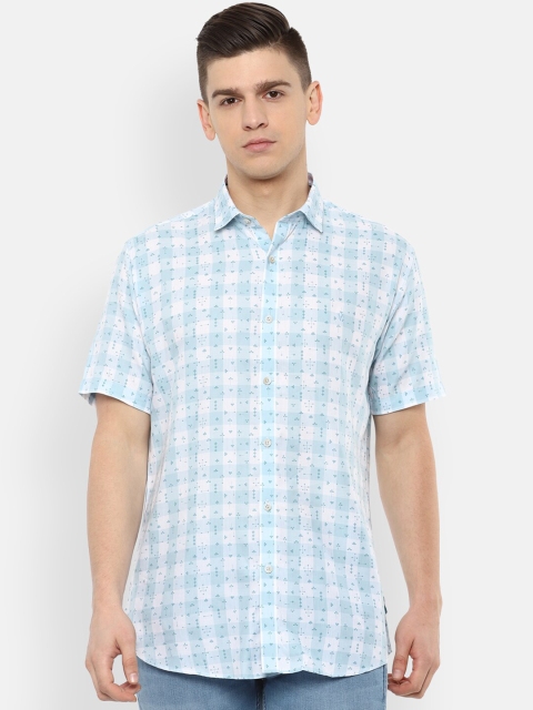 

V Dot Men Blue Slim Fit Opaque Checked Casual Shirt