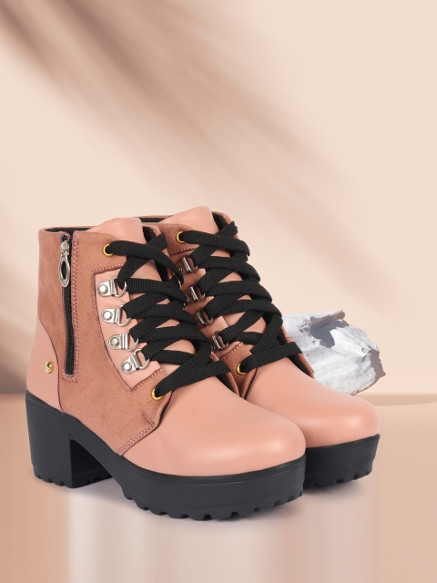 

Alishtezia Pink Suede Block Heeled Boots
