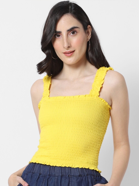 

MARCA Disati Women Yellow Sleeveless Smocked Crop Top