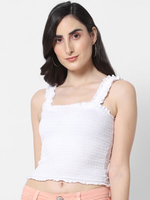 

MARCA Disati Women White Sleeveless Smocked Crop Top