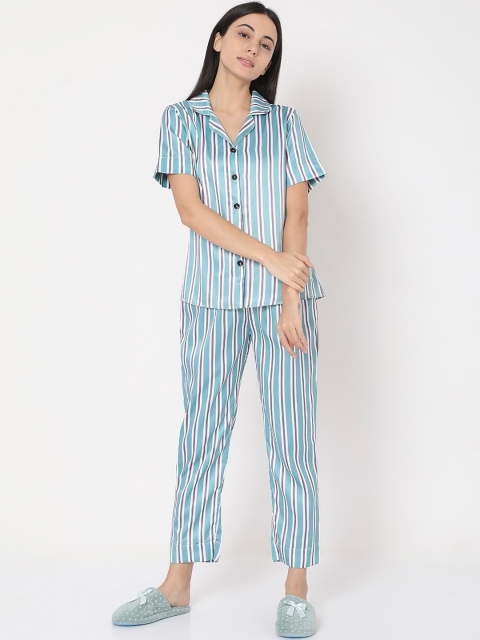 

Smarty Pants Women Green Striped Printed Night Suit