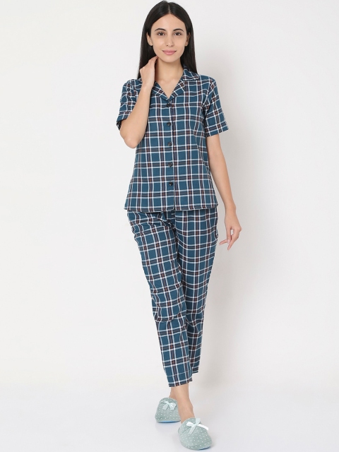

Smarty Pants Women Blue Checked Night Suit