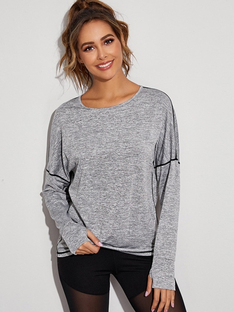 

URBANIC Women Grey Melange Drop-Shoulder Sleeves T-shirt
