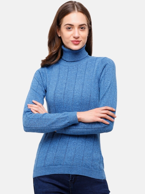 

98 Degree North Women Blue Striped Cotton Pullover