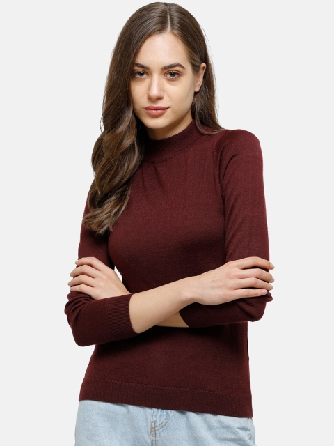 

98 Degree North Women Burgundy Solid Pullover