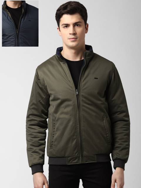 

Peter England Casuals Men Olive Green Navy Blue Reversible Bomber Jacket