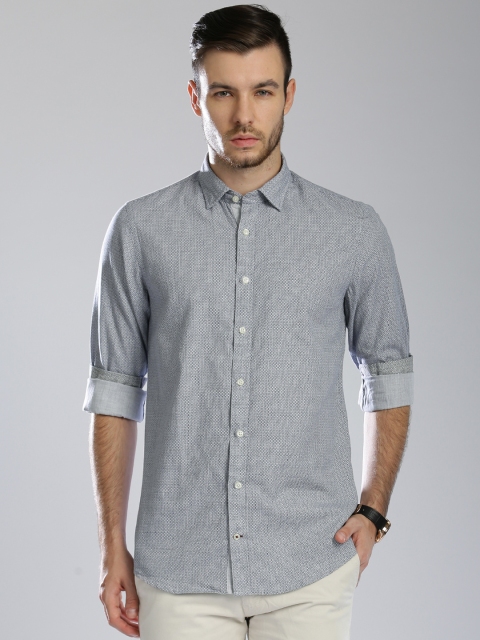

Tommy Hilfiger Men Grey & Navy Slim Fit Printed Casual Shirt