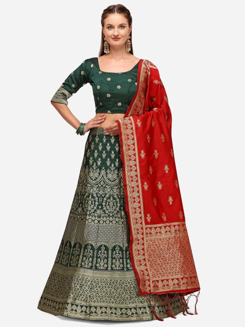 

JATRIQQ Green & Red Semi-Stitched Lehenga & Unstitched Blouse With Dupatta