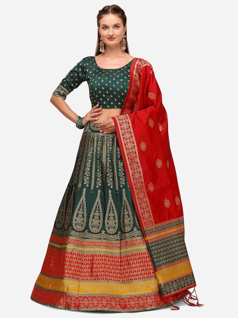 

JATRIQQ Green & Gold-Toned Semi-Stitched Lehenga & Unstitched Blouse With Dupatta