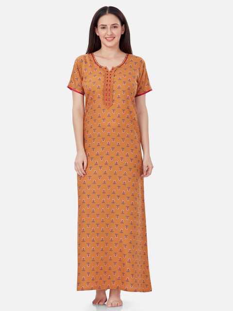 

Sand Dune Women Yellow Printed Alpine A-line Nightrdress
