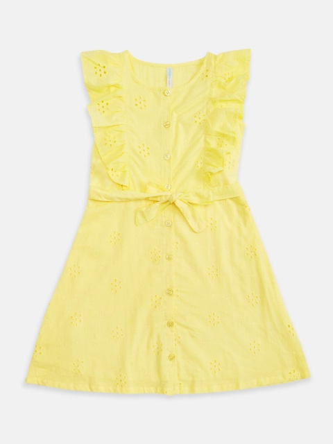 

Pantaloons Junior Girls Yellow Schiffli Georgette A-Line Dress